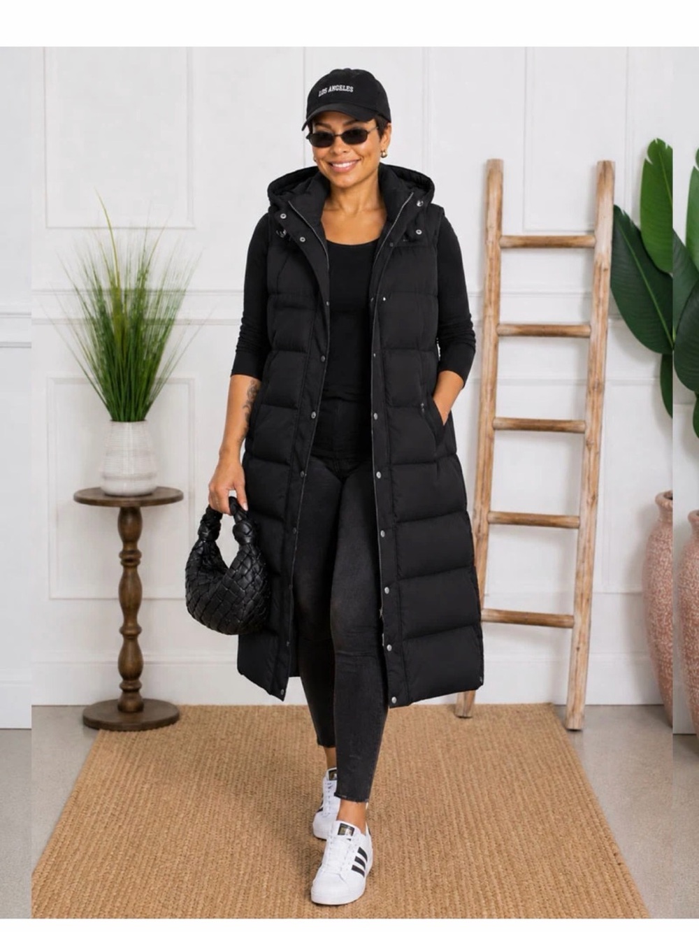 Black Quilted Sleeveless Hooded Puffer Vest